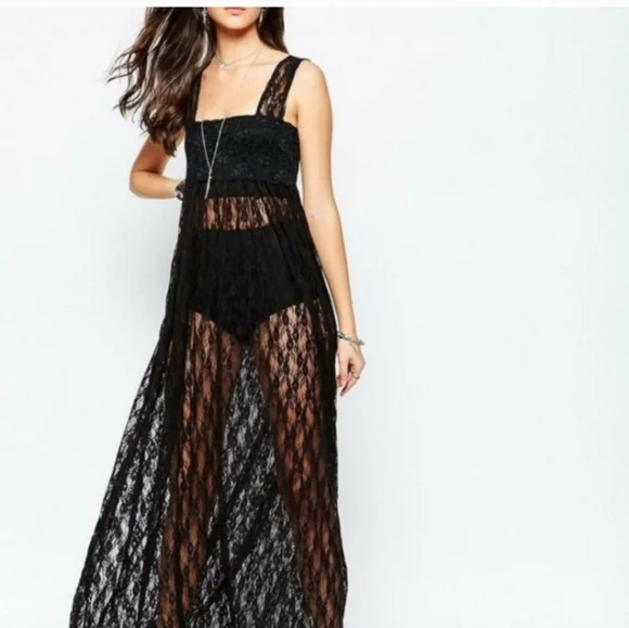 Free People Sheer Navy Lace Maxi Dress - Picture 1 of 13